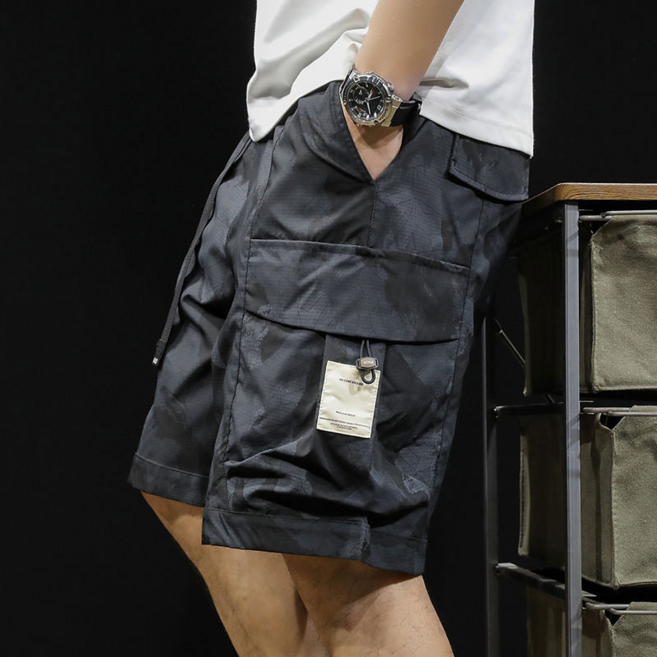 cityboy 日系 迷彩工裝短褲 男士 寬鬆 直筒 多口袋 五分褲