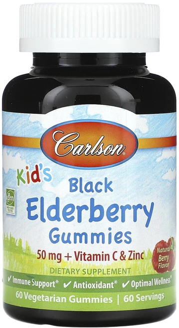 Carlson 어린이용 블랙 엘더베리 구미젤리 천연 베리 50mg 식물성 구미젤리 60개, Carlson어린이용블랙엘더베리구미젤리천연베리50mg식, 1개, 60정 - 쿠팡