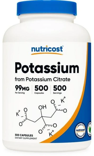 미국 뉴트리코스트 Nutricost Potassium Citrate 칼륨 시트레이트 99mg 캡슐, 6개, 500정 - 쿠팡