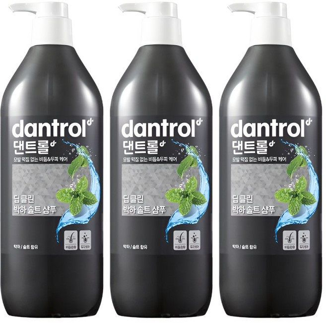 댄트롤 딥 클린 박하 솔트 샴푸, 820ml, 3개