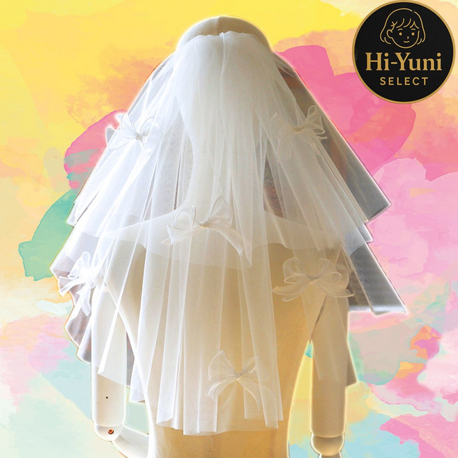 하이유니 [인생샷템] 청순 화이트 리본 레이어드 셀프 웨딩 스냅 면사포 숏 베일, 1개, 머리핀형