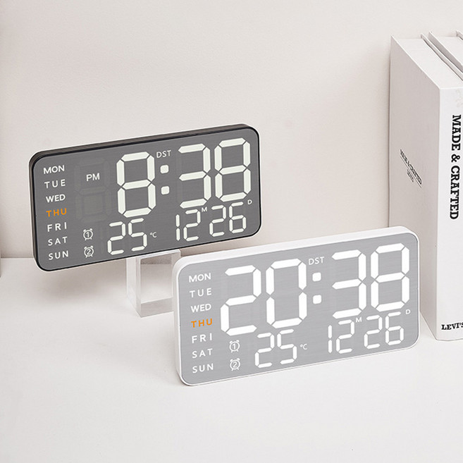 플랜와이 모던 LED 디지털 벽걸이 탁상 겸용 시계, 화이트