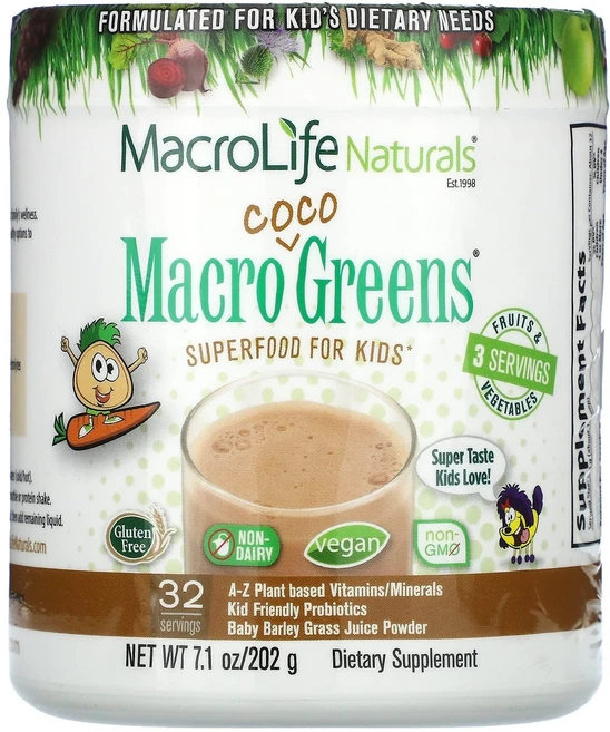 Macrolife Naturals 매크로 코코 그린스 어린이용 슈퍼 푸드 202g(7.1oz) Naturals (마이크로라이프 내추럴), 1개, 202g - 쿠팡