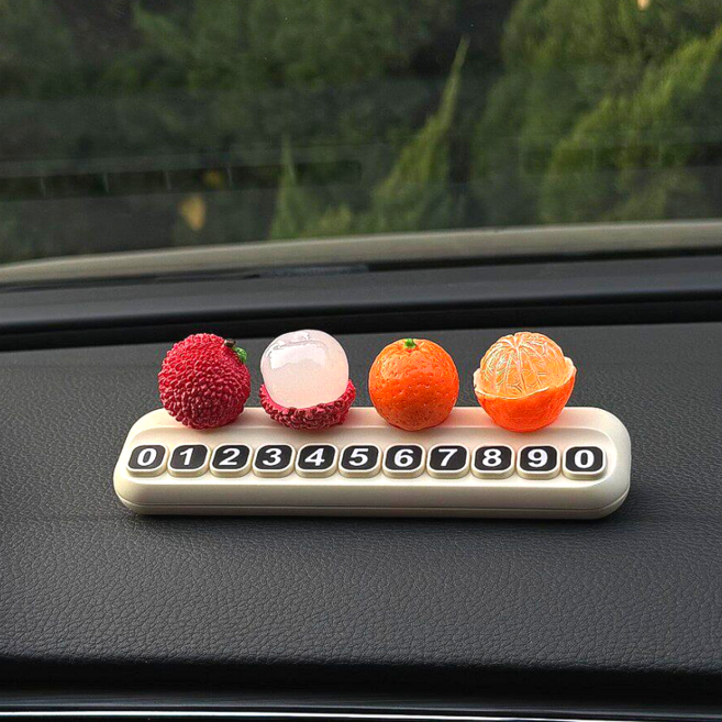 온미 차량 주차번호판 귀여운 과일 귤과 리치 피규어, 1개, 밝은아이보리