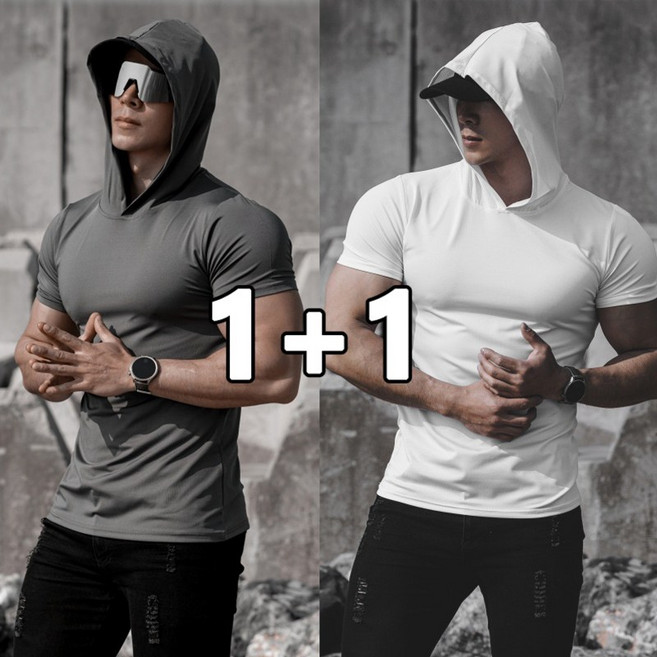 꽃소담 1+1 고탄력 머슬핏 후드 반팔티셔츠 흡한속건 시원한 냉감 기능성 쿨티셔츠 2장 HZHF26A195
