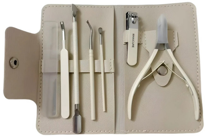 비브랜드 휴대용 두꺼운 발톱깎이 손톱깎이 니퍼 셀프 네일 케어 7종 세트, 1개, 베이지