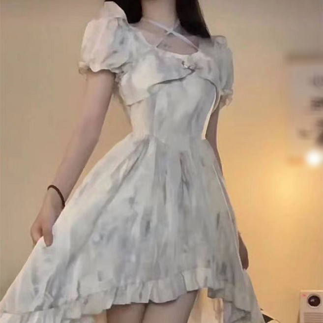 여름 빈티지 벌룬 소매 휴양지룩