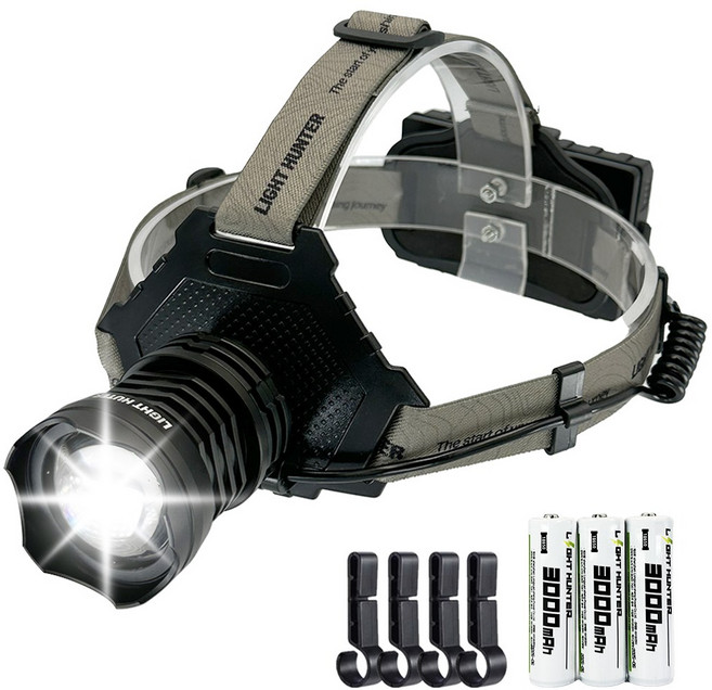 라이트헌터 XHP70.2 헤드랜턴 9000배터리세트 안전모클립세트 충전식 LED 낚시 해루질 작업용, 1개