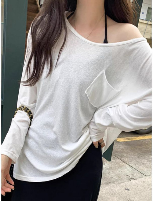 天絲寬鬆防曬罩衫T恤女春設計感外穿上衣, 白色, 108罩衫