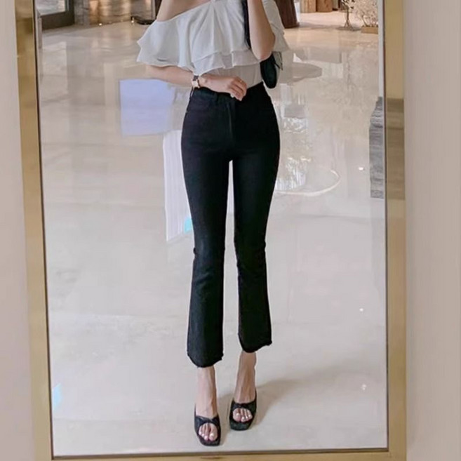 VIISHOW 여성용 스판 나팔바지 청바지 기본핏 9부 팬츠