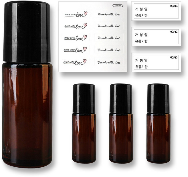 포포라운지 롤온 향수 공병 썬롤온 화장품 유리 대용량 용기, 3개, (30ml 브라운바디+블랙헤드)