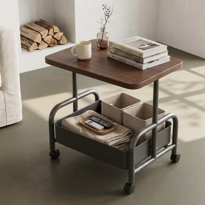 데이킨 이동식 2단 사이드 테이블 프린터 선반 수납장 협탁, 블랙