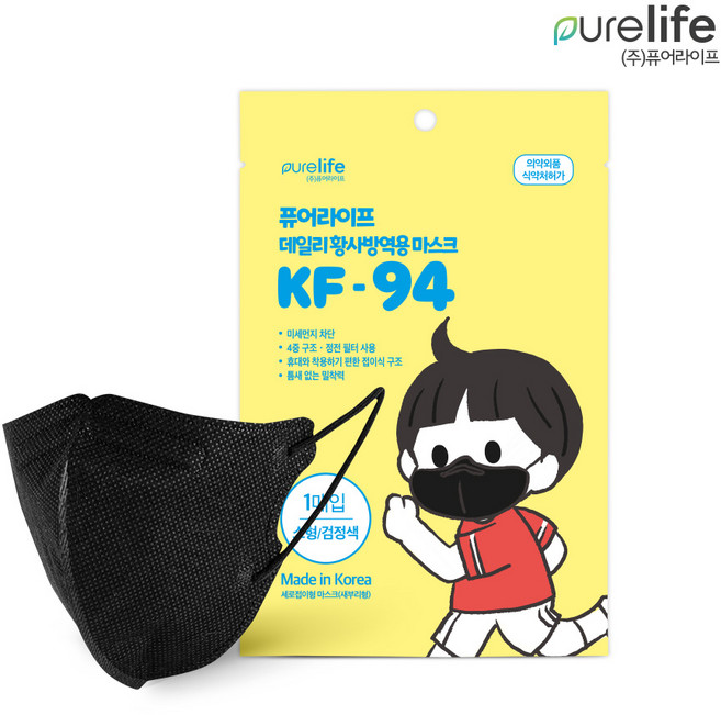 2D 퓨어라이프 황사보건용마스크 새부리형 KF94 소형 블랙 1개입 1매, 1개
