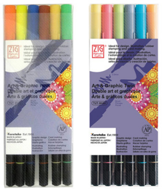 지그 아트앤그래픽 트윈 마카 컬러브러쉬 6색 세트 2종, Vivid