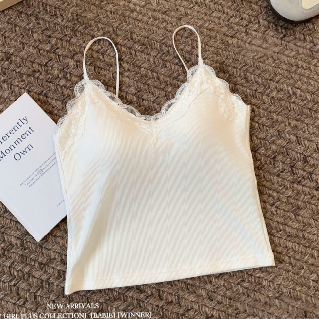 은무드 여성 레이스 골지 캡내장 끈 나시탑