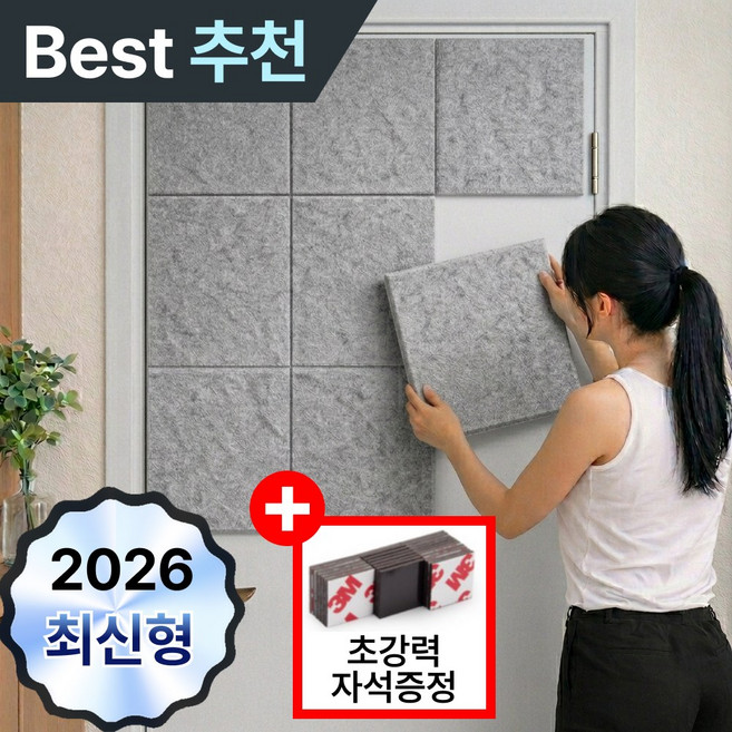 이지픽 자석형 현관문 방음재 방음판 인테리어 흡음재 소음방지 셀프시공 30 x 30cm, 12개, 그레이