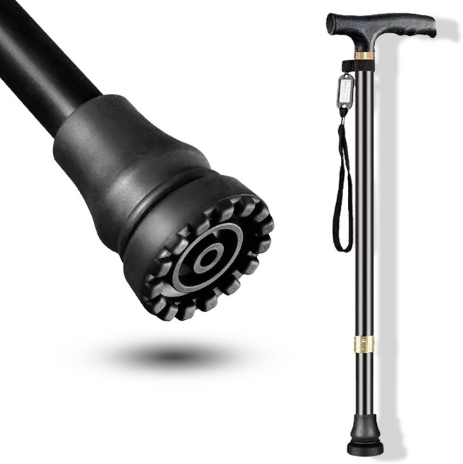 [착지의 기술] 코지젠 고강도 알루미늄 어르신 기둥 지팡이 총경량 길이조절, 블랙, 1개