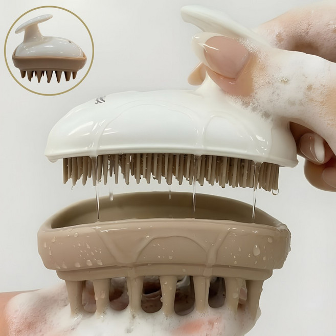 루엔티 2in1 샴푸브러쉬 저자극 실리콘 두피마사지, 1개, 화이트베이지