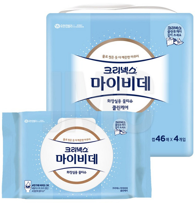 마이비데 화장실용 물티슈 비데티슈 캡형, 129g, 46매, 4개