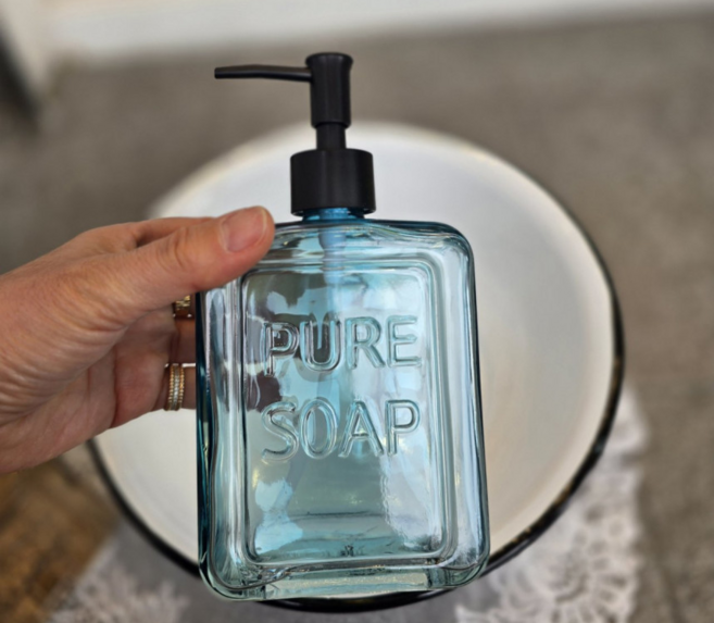 퓨어 글라스 디스펜서 블루 550ml 유리 샴푸용기 욕실용기 세제, 1개, blue