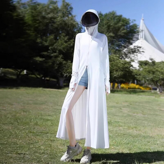 DURONY FLY 여름자외선 차단복 후드 코트 얼굴 가리개 일체형 래쉬가드, 화이트