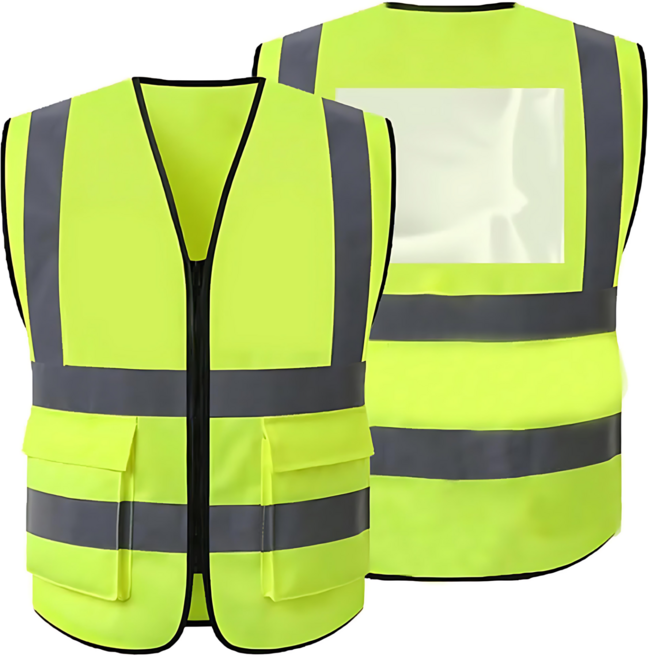 反光背心 拉鍊式 高能見度安全背心 多口袋設計, 橘色, 1個