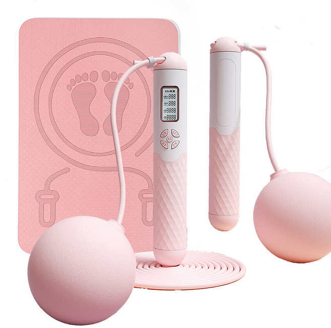 타즈샵 칼로리측정 스마트 줄넘기 + 층간소음 방지 매트 + 대형볼 + 줄넘기 홈트세트 증정, 1세트, 줄넘기핑크 매트핑크