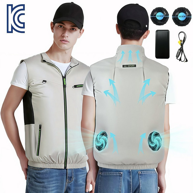에어 쿨조끼 선풍기 조끼+20000mAh 보조 배터리 얼음조끼 남녀공용 낚시 등산 현장작업
