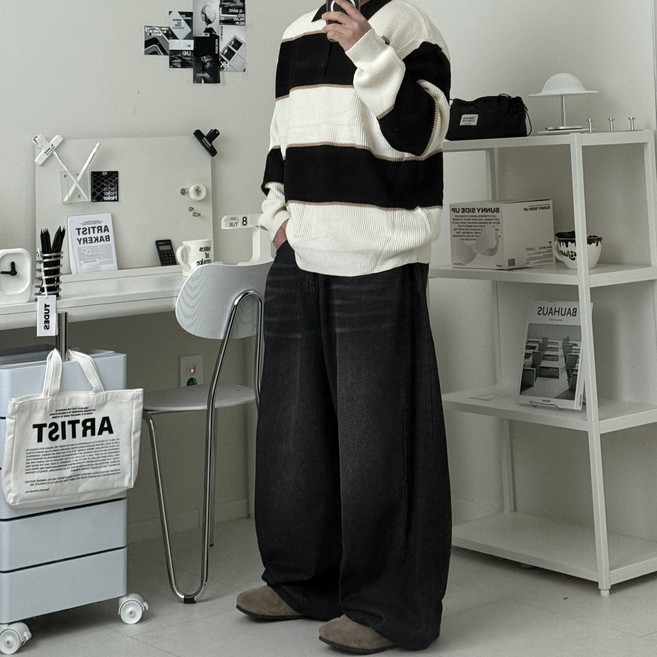 르위 오버핏 단가라 카라니트 빅사이즈 레이어드 남녀공용