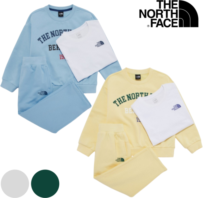 노스페이스키즈 공용 상하복 세트 신학기 등하원 놀이터 나들이 여행 현장학습 맨투맨 티셔츠 와이드핏 팬츠 데일리룩 레이어드룩