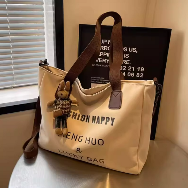 대용량 캔버스 토트백 여성용 지퍼형 크로스백 토끼인형 에코백 노트북가방