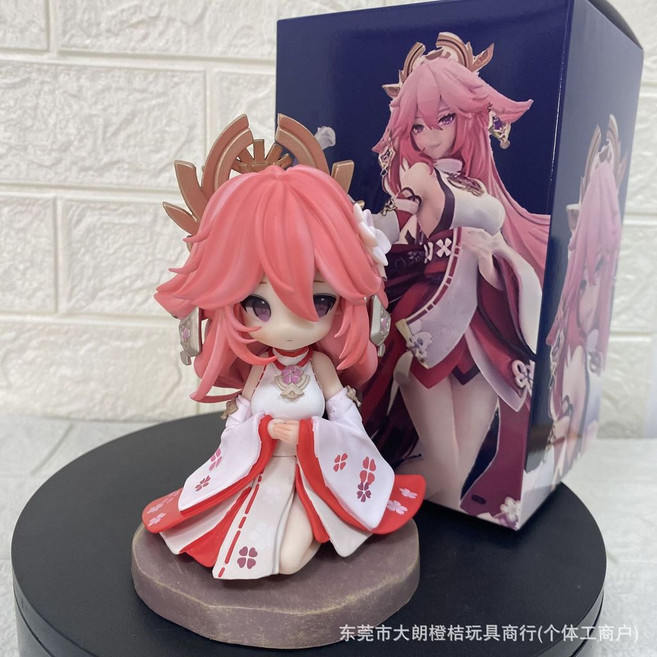 原神系列 Q版坐姿八重神子 PVC公仔 高13.5CM 動漫周邊潮玩擺件, 1個, Q版八重神子   吸塑  彩盒