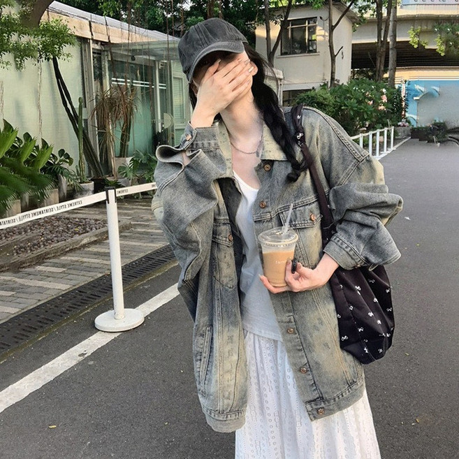 牛仔外套女 新款秋季寬鬆復古 臺灣出貨