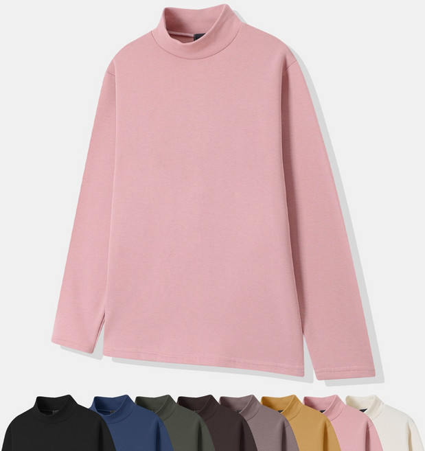 더베이직샵 목 조이지 않는 기모 세미오버 특양면 무지 긴팔 모크넥 반폴라 티셔츠 5컬러