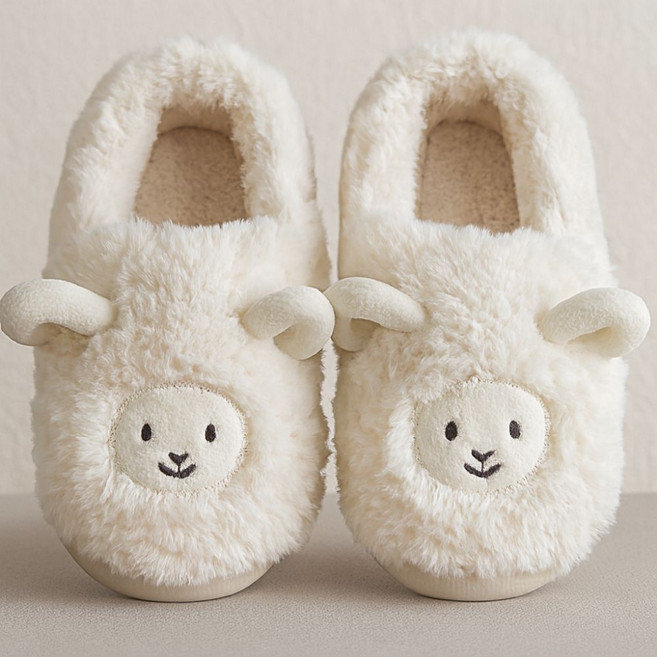 희비키 귀여운 양 털슬리퍼 뽀글이 실내화, 1개, 흰색