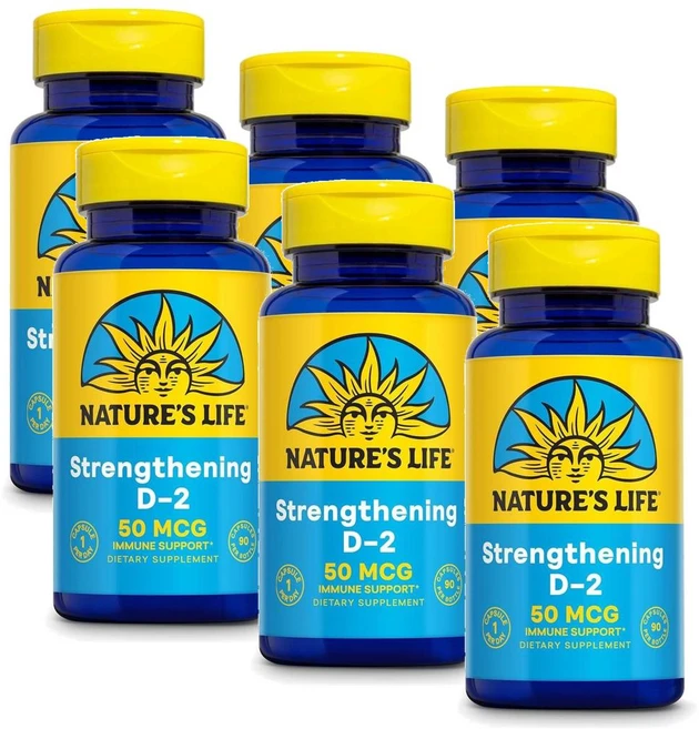 네이쳐스 라이프 비타민D2 2000IU 캡슐 Natures Life Vitamin D2, 6개, 90정 - 쿠팡