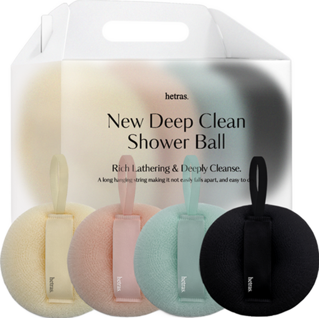 hetras. 深層清潔沐浴球4件組, 4個, 1盒, 米色 + 粉色 +藍色 + 黑色
