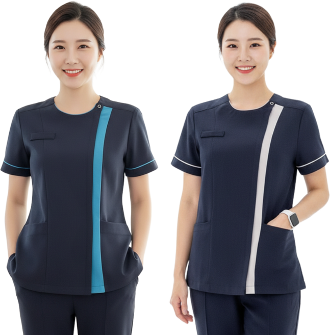 쿡셰프 심플 포인트배색 간호사복 상의