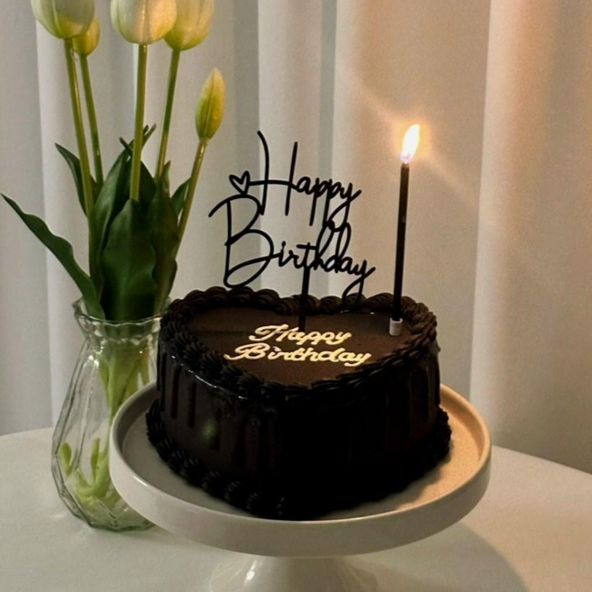 블랙 생일 케이크 토퍼+케이크초 세트, 1세트, 20g, 하트