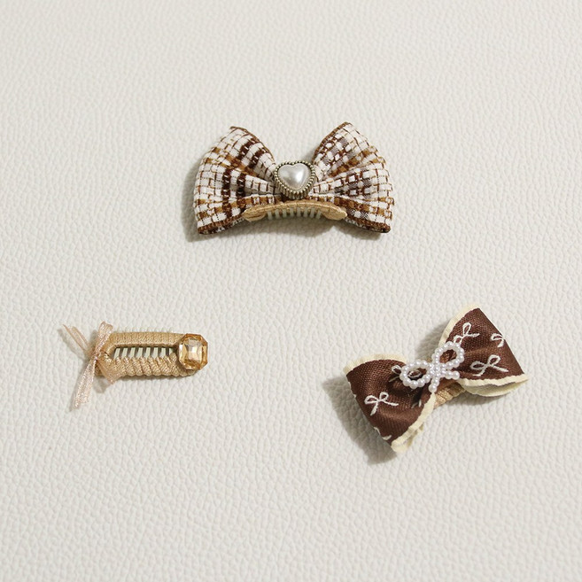 드림계곡 화려하고 귀티 강아지 헤어핀 3p, 1개, 브라운