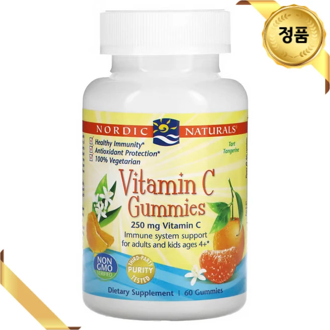 노르딕 내츄럴스 비타민C 125mg 구미젤리 60개 타르트 귤맛 비타민C 아스코르브산, 60 개, 60정 - 쿠팡
