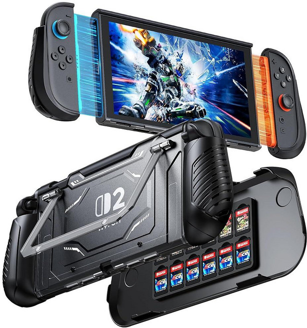 FYOUNG Dockable Protective Case for Nintendo Switch 2 with Hard PC Front Cover Adjustable Kicksta, FYOUNG Accessories with Front, Black