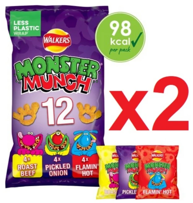 12개입 2개 총 24개 워커스 몬스터 먼치 뭉크 멀티팩 3가지맛 Walkers Monster Munch Multipack, 2개, 20g - 쿠팡