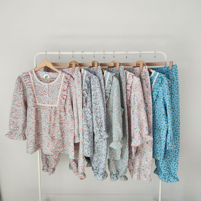 인견 여성 봄 여름 프릴 잠옷 세트 플라워 홈웨어