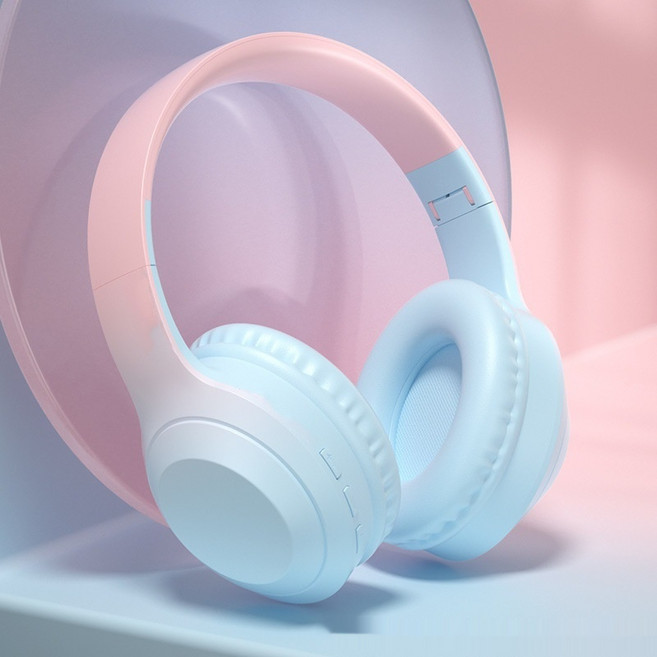 PYHO 그러데이션 컬러 무선 블루투스 헤드폰 고품질 스테레오듀얼 이어폰, 블루