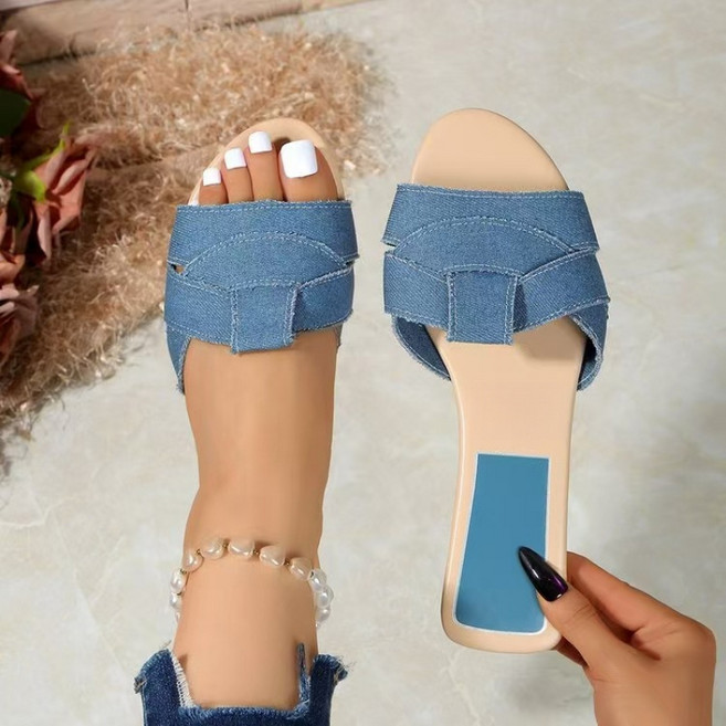 해피유통 여성 여름 스퀘어 크로스 플랫 심플 슬리퍼 jhlyl