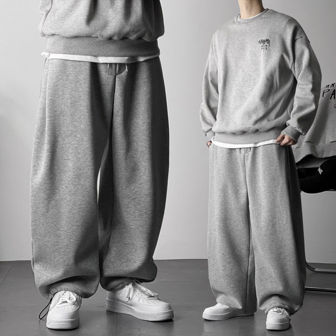 오프앤 남자 트레이닝 사이드 핀턱 절개 히든 포켓 벌룬 커브드 조거 스웻 와이드 팬츠