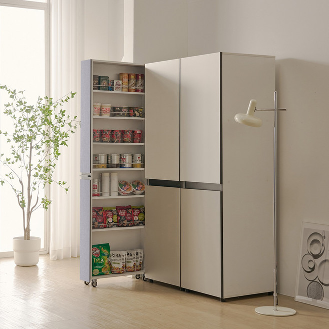 해피아이 비올레 냉장고 틈새장 틈새수납장 슬라이딩 주방수납장 비스포크 타입, 실버메탈, 오브제 타입 (우형)