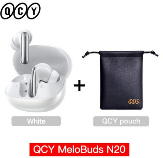[호환] QCY 멜로버즈 N20 HT20 무선 블루투스 6.0 이어폰 -50dB 적응형 ANC 13mm 드라이버 헤드셋 6개의 마이크 HD 통화 이어버드 40시간, 10)White with Pouch