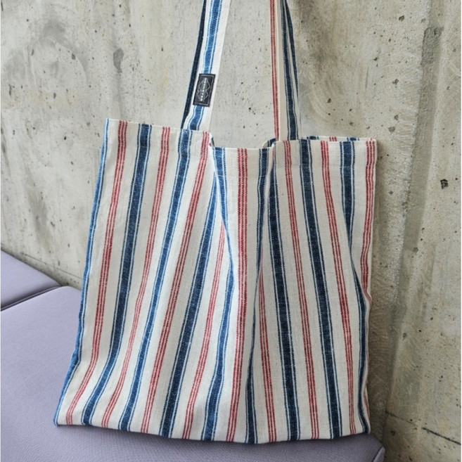 (자체제작) 씬스터 레드앤블루 스트라이프 린넨 에코백
